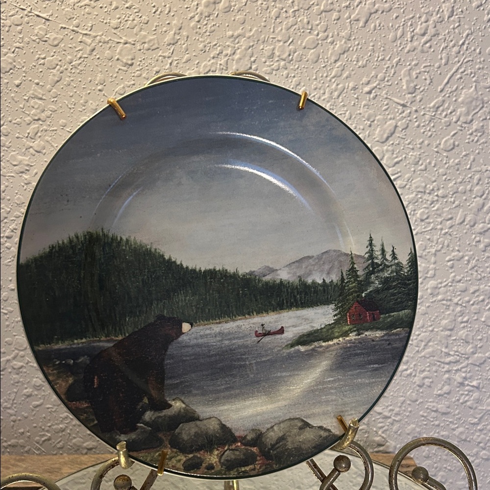 Sakura Ceramic Plate with Nature Scene - Black, Green, Red